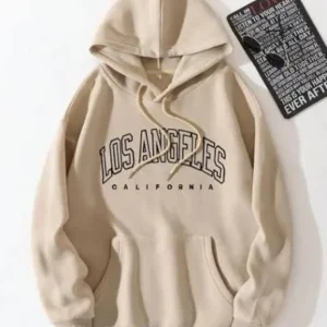 Men’s cream-colored winter hoodie with a soft, cozy fabric and a relaxed, comfortable fit.